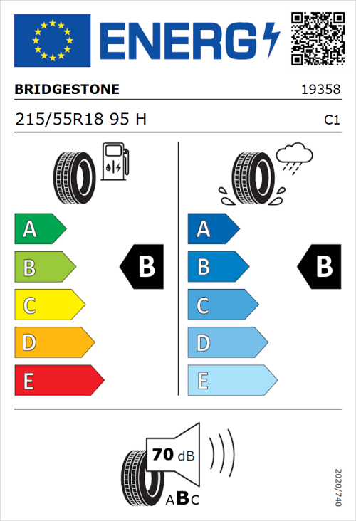 Tyre Label for Bridgestone Turanza T005 215/55R18 95H