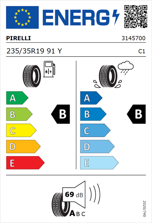 Tyre Label for Pirelli P Zero 235/35R19 91Y