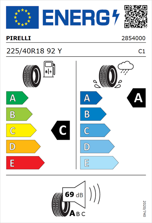 Tyre Label for Pirelli P Zero 225/40R18 92Y