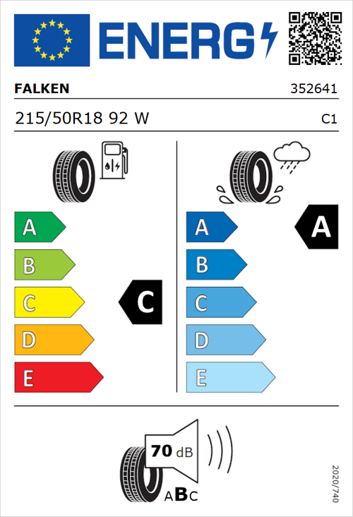 Tyre Label for Falken Azenis FK520 215/50R18 92W