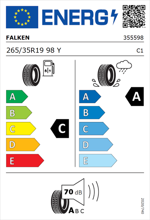 Tyre Label for Falken Azenis FK520 265/35R19 98Y