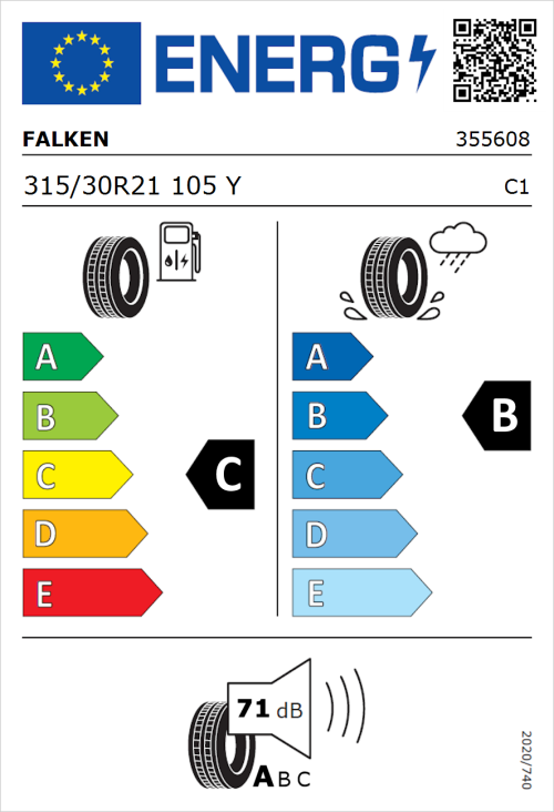 Tyre Label for Falken Azenis FK520 315/30R21 105Y