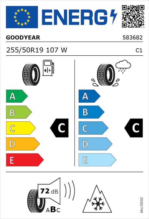 Tyre Label for Goodyear Vector 4Seasons Gen 3 SUV 255/50R19 107W