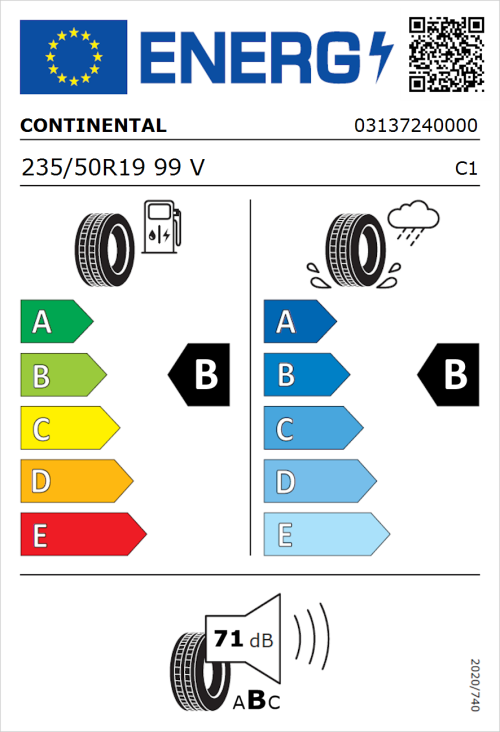 Tyre Label for Continental PremiumContact C 235/50R19 99V
