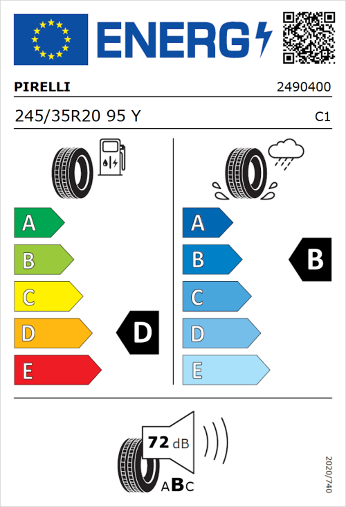 Tyre Label for Pirelli P Zero 245/35R20 95Y